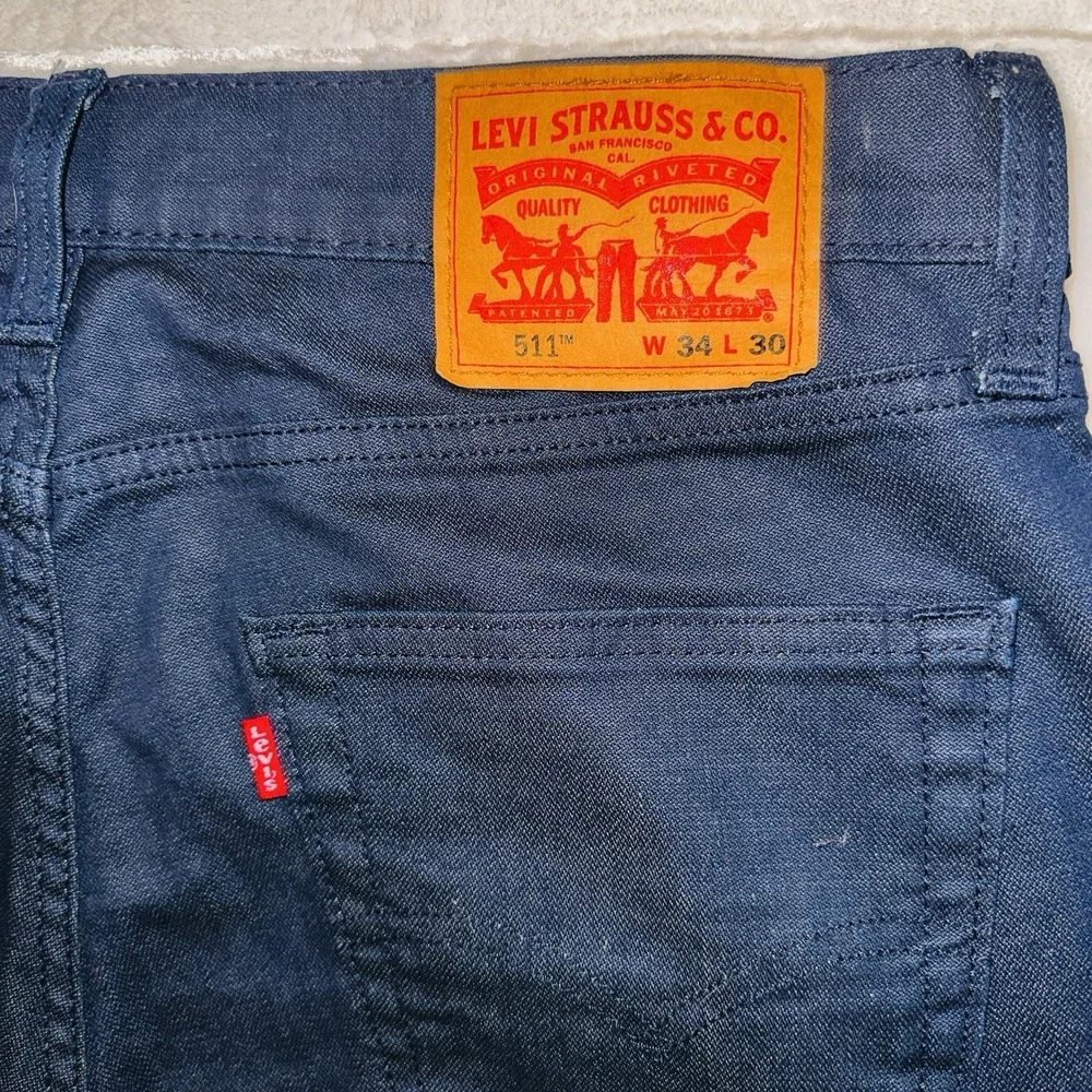 Levi's 511 Slim Fit Jeans Black Indigo Dark Wash Mens 34x30 Stretch Taper Denim